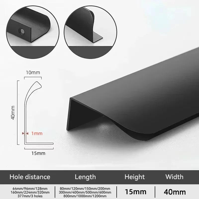 

Black/Gold/Gray Cabinet Edge Finger Pull Kitchen Concealed Drawer Pulls Aluminum Alloy Hidden Door Handle,Arc Furniture Handles 80mm чёрный