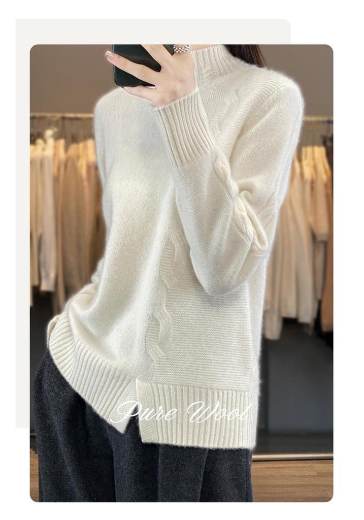 Elegant Loose-Fit Knitwear for Women - 2026 Autumn/Winter Slit Thickened Sweater