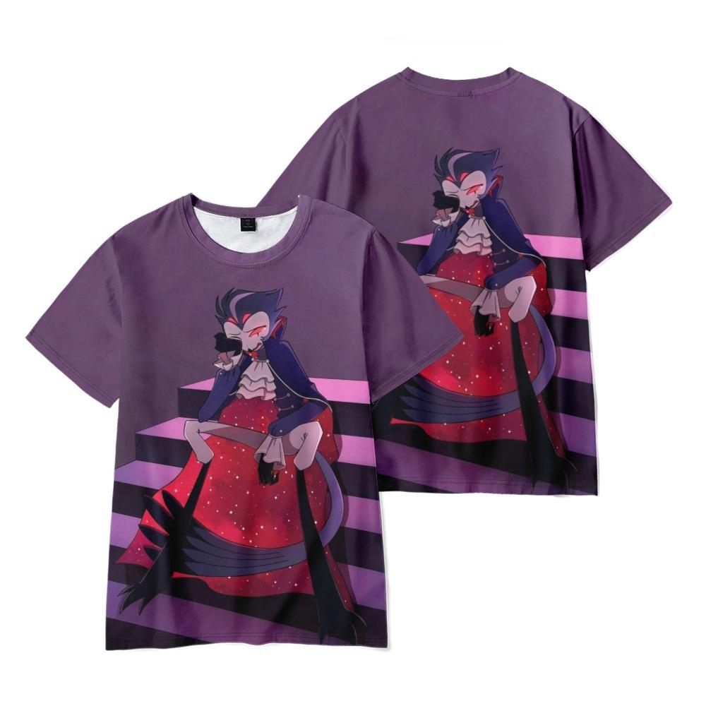 Helluva Boss Anime damskie męskie t-shirty koszula z grafiką nadruk kreskówkowy O-Neck ponadgabarytowe krótkie rękawy moda odzież męska Streetwear