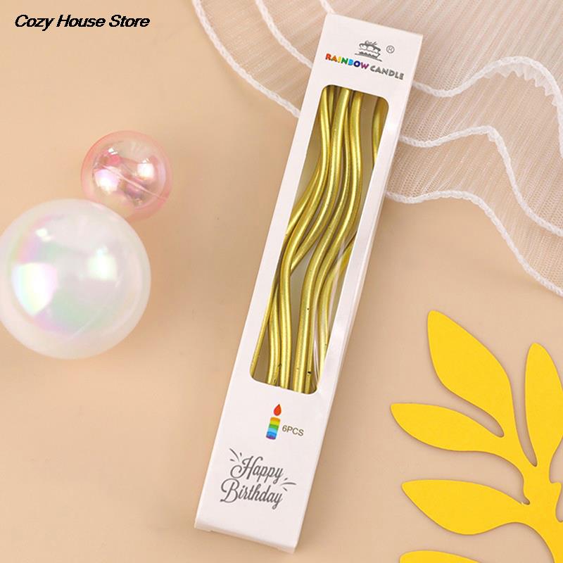 New 6Pcs/box Cake Candle Colorful Curved Spiral Cake Candle Long Multicolor Colored Curving Cake Candle Kids Birthday Decoration