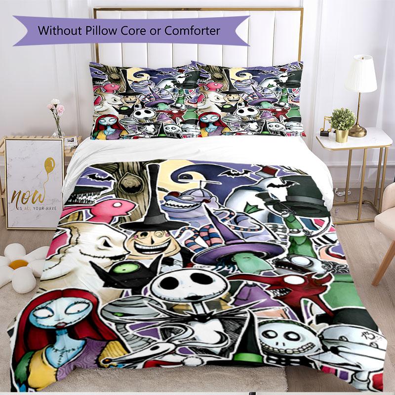 3pcs Duvet Cover Set (1*Duvet Cover + 2*Pillowcase, Without Core), The Nightmare Before Christmas Print Soft All‑Season Bedding Set, Home Bedroom Deco