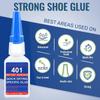 Brand-new upgraded 401 super cyanoacrylate glue, instant drying in 5 seconds, waterproof, stable and versatile bonding tool.