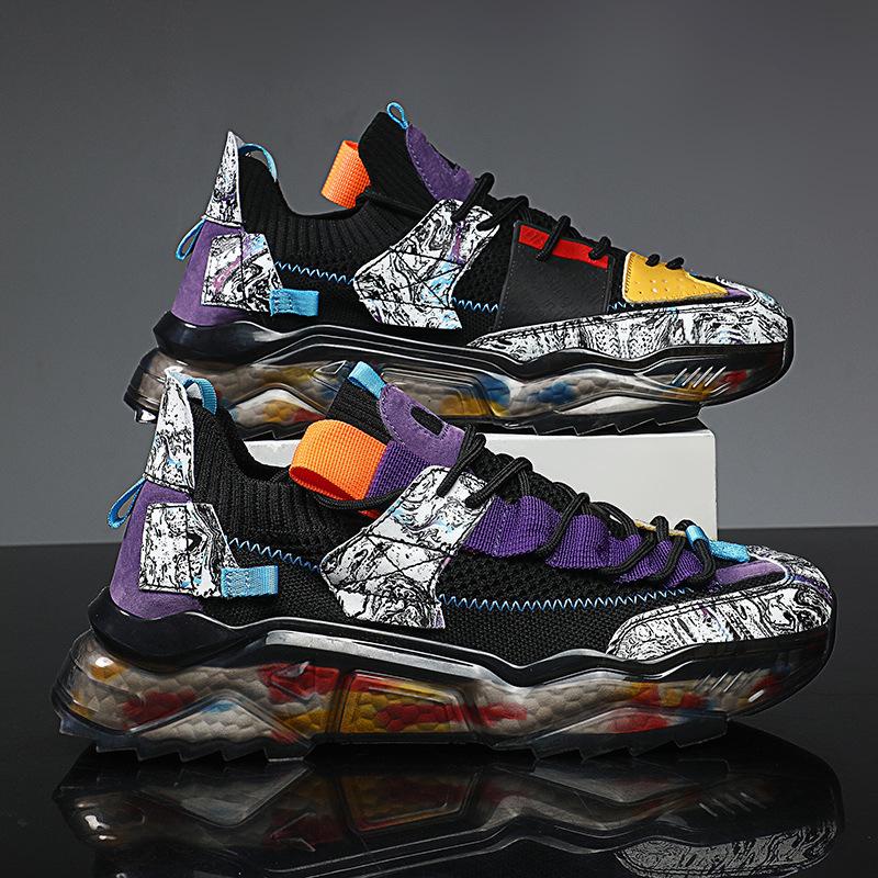 Spring and Autumn large size new men's fly-woven sports shoes solid color heightening casual running shoes sports shoes men