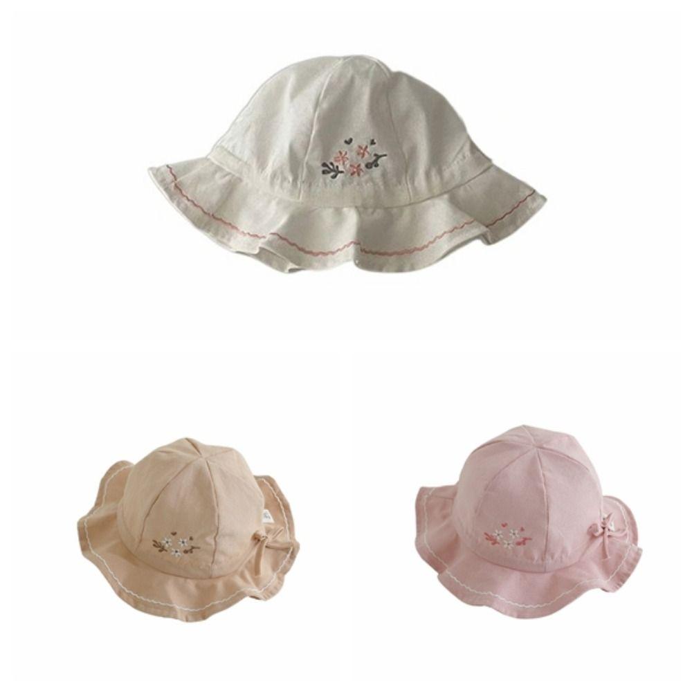 Pleated Baby Sunhat Flower Toddle Fisherman Hat Adjustable Infant Bucket Hat Boy