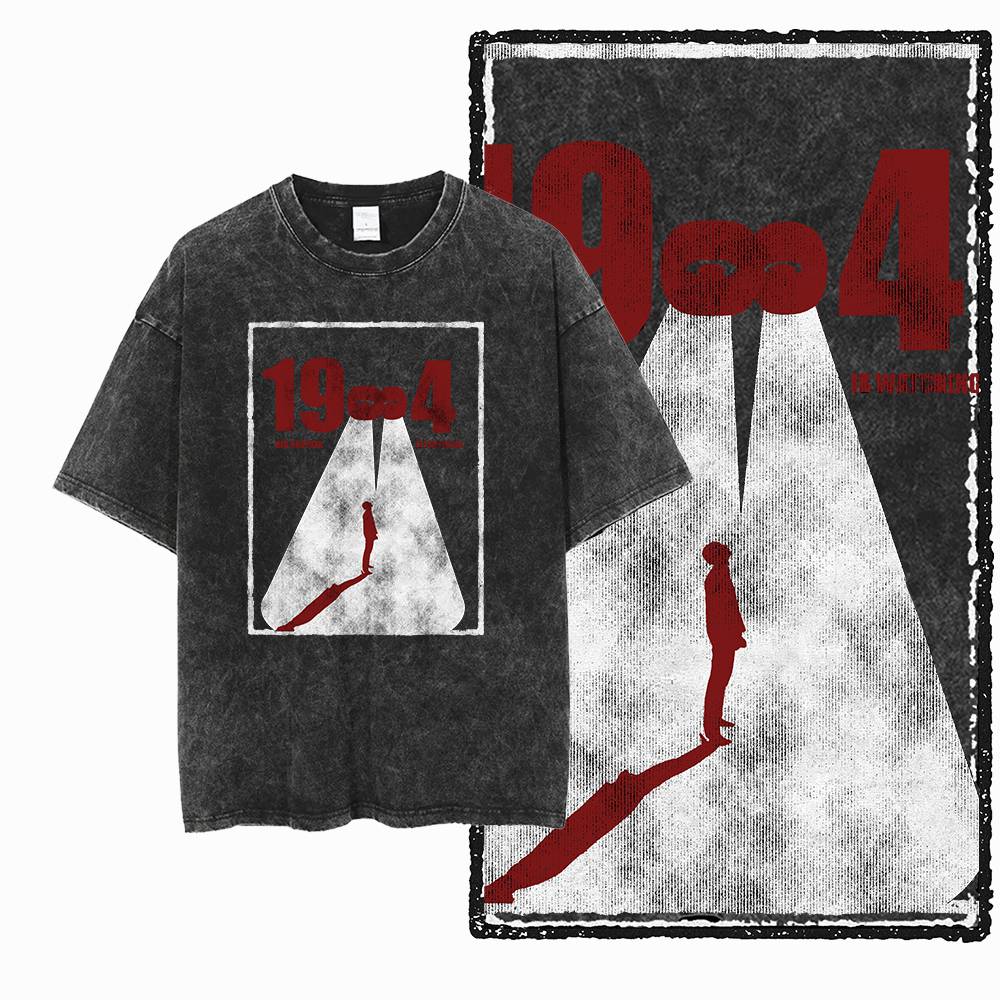 G02 Exclusive 100% Cotton Big Size 1984 Graphic Men T-shirt | Acid Washed  Streetwear Cool Vintage O-neck Men's Tee Tshirt