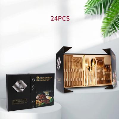 Paslanmaz Çelik 24 Parça Takım 1010 Dört Ana Parça Bıçak, Çatal ve Kaşık Çift Açık Hediye Kutusu Sofra Takımı