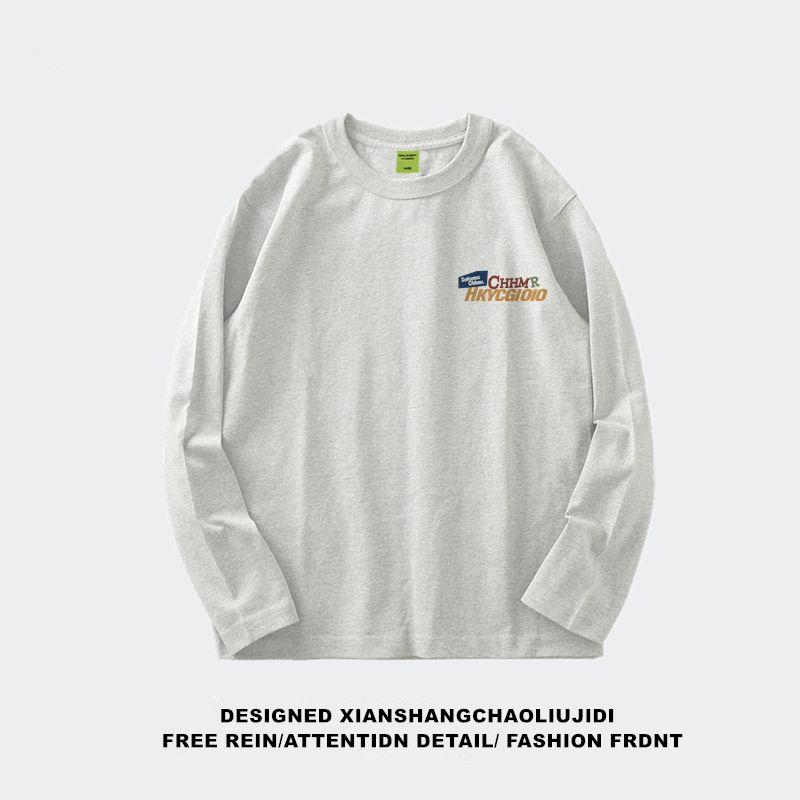 

100% Хлопок Американский Модный Бренд Буквы Рубашка с Длинными Рукавами Женская 2025 Весна и Осень Новая Свободная Нишевая Ленивая Топ White gray Heavy weight pure cotton L