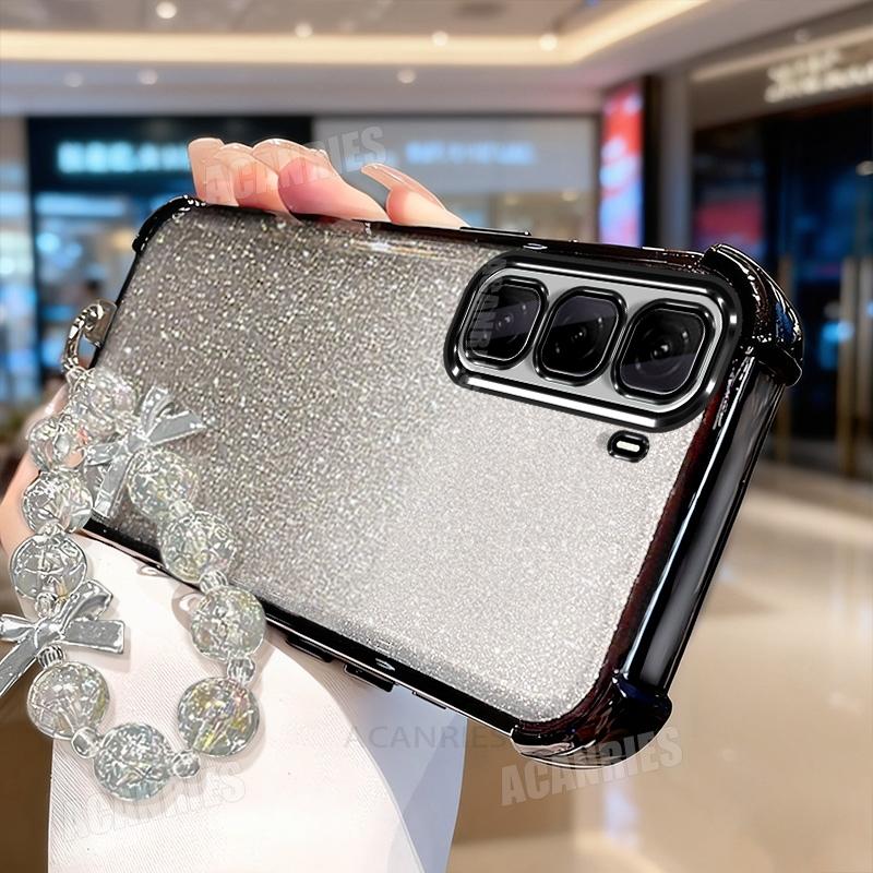 Luxury Star Lanyard Wrist Strap Plating Glitter Shockproof Silicone Case For Infinix Hot 50 60 Pro Plus 4g 40 30 50i Back Cover