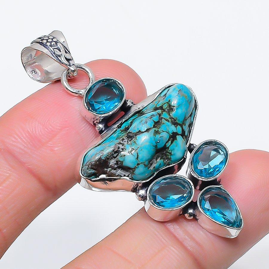 

Натуральная тибетская бирюза, топаз 925 стерлинговое серебро ювелирная подвеска 2,05 h7j95