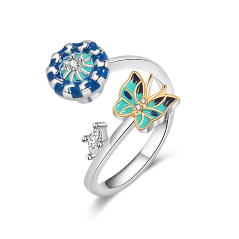 Fidget Spinner Ring Anxiety for Women Multiple Crystal Flower Eye Butterfly Animal Ring Rotate Anti Stress Wedding Jewerly