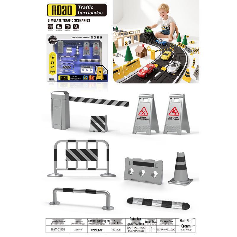 Cross-Border Traffic Simulation Toy Set with Cone, Speed Bump, Parking Lot Barrier, Water Barrier, and Warning Signs
