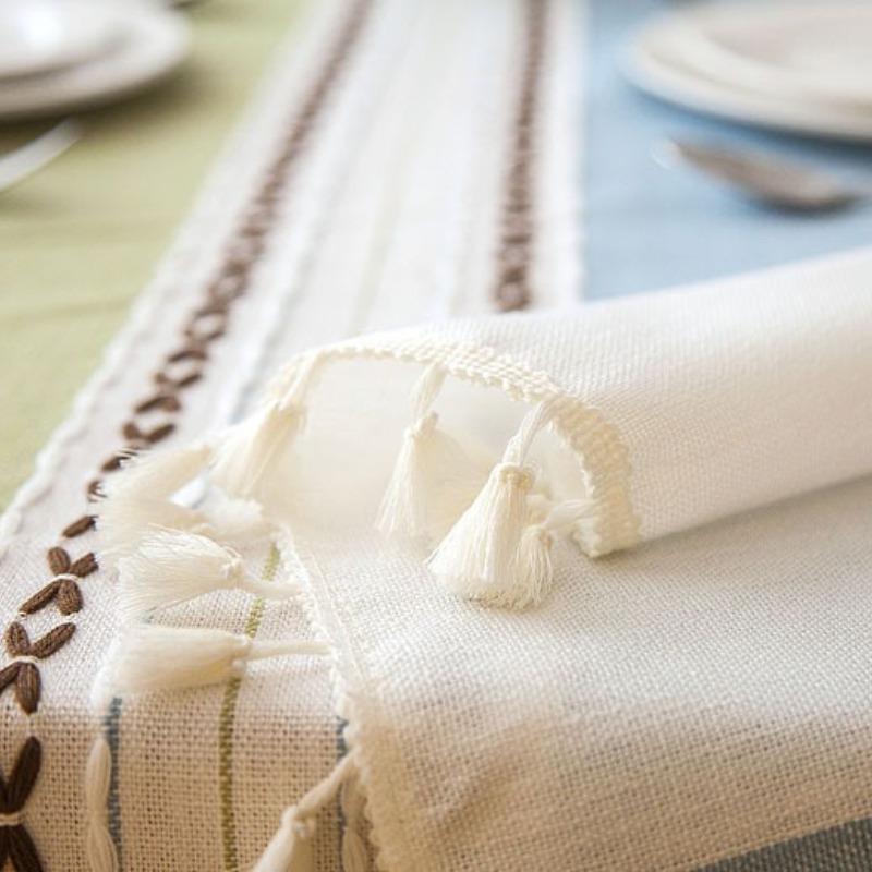 Nordic Style Jacquard Imitation Cotton Linen Tablecloth Embroidered Fringe Edge Dining Table Cloths Universal for All Seasons Taplak Meja Rectangular