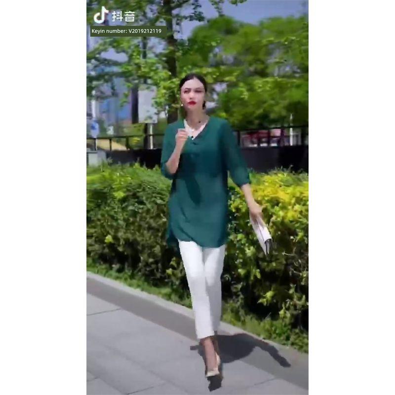 

Интернет-знаменитость Блузка пуловер из шифона с V-образным вырезом в китайском стиле и рукавами три четверти Green 3XL (70.00 kg-75.00 kg