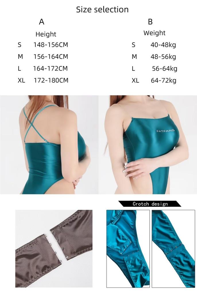 FATFANS Super High Leg Competition Crotch Replacement Shoulder Transparent Competition Swimsuit Smooth Sexy Sleeveless Shiny Cosplay Extreme Sexy