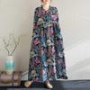Real Spring and Summer New Retro Cotton and Linen Printing Loose Casual Fungus Lace Collar Long-sleeved Big Swing Dress