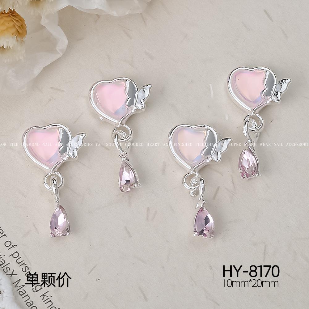 Silver Star Moon & Pink Heart Tassel Nail Rhinestone Ornaments