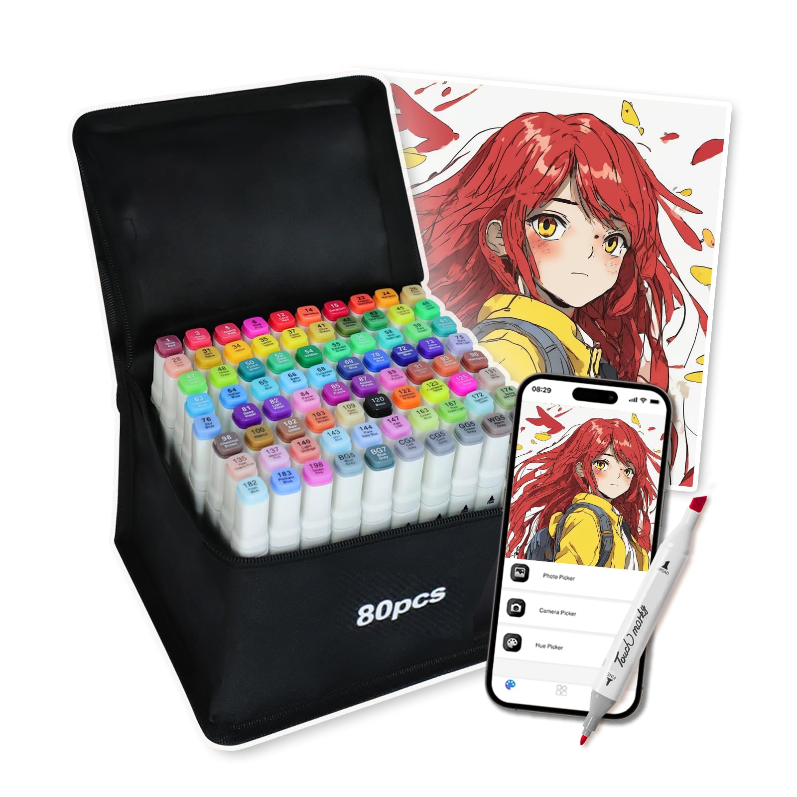 

Набор иллюстраторных маркеров с бесплатным толстым спиртовым профессиональным манга для взрослых 80 цветов, приложение, ручки, использование, художник, дети,