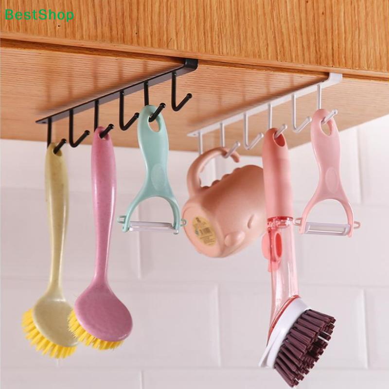 Under Cabinet Mug Rack,6 Hooks Hanging Coffee Cup Holder for Kitchen Cabinets (Black & White)