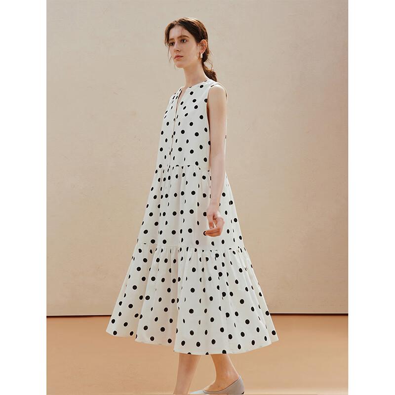 INMAN French V-Neck Polka Dot A-Line Sleeveless Dress