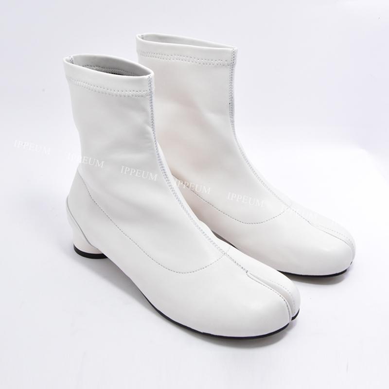 IPPEUM Tabi Boots For Women Black Pu Leather Plus Size 44 Ankle Boots Split Toe Tabis Botas