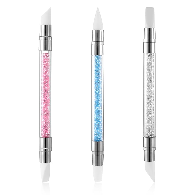 5 Pcs Nail Art Sculpture Pen, Dual Tipped Silicone Nail Tools, Nail Art Brushes, Rhinestone Nail Polish Carving Pen, Nail Art Tools for Design Nail White, Pink, Blue