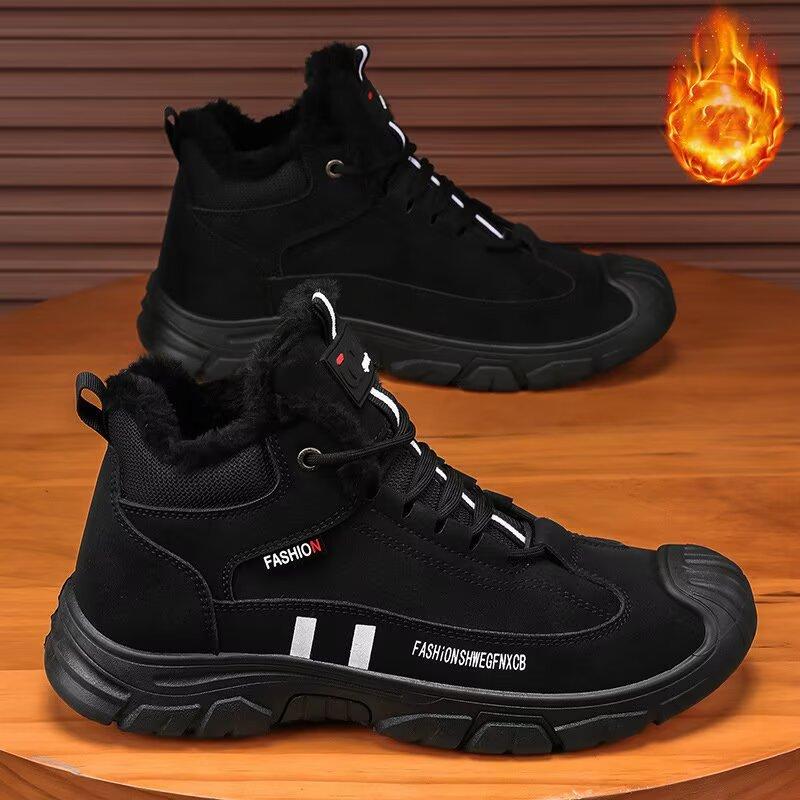 Теплые бархатные хлопковые ботинки Мужские походные ботинки Грязе- и водонепроницаемые ботинки Мужские замшевые ботинки в стиле ретро Износостойкие кроссовки на мягкой подошве 39 чёрный