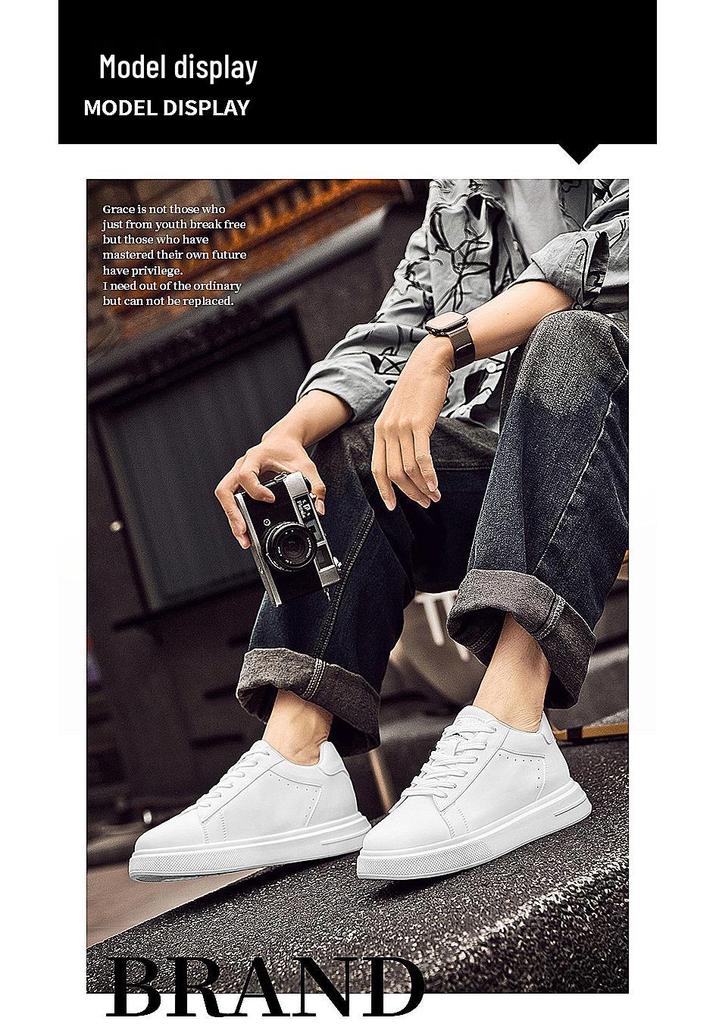 Men's 8CM Invisible Height Boost Sneakers - Trendy, Breathable, White Casual Shoes with Thick Sole