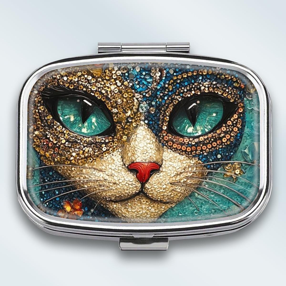 

Portable Pill Box with 2 Compartments, Mini Metal Medicine Organizer Case, Cute Printed Pill Container for Vitamins, Pills, Jewelry, Travel, Daily Use