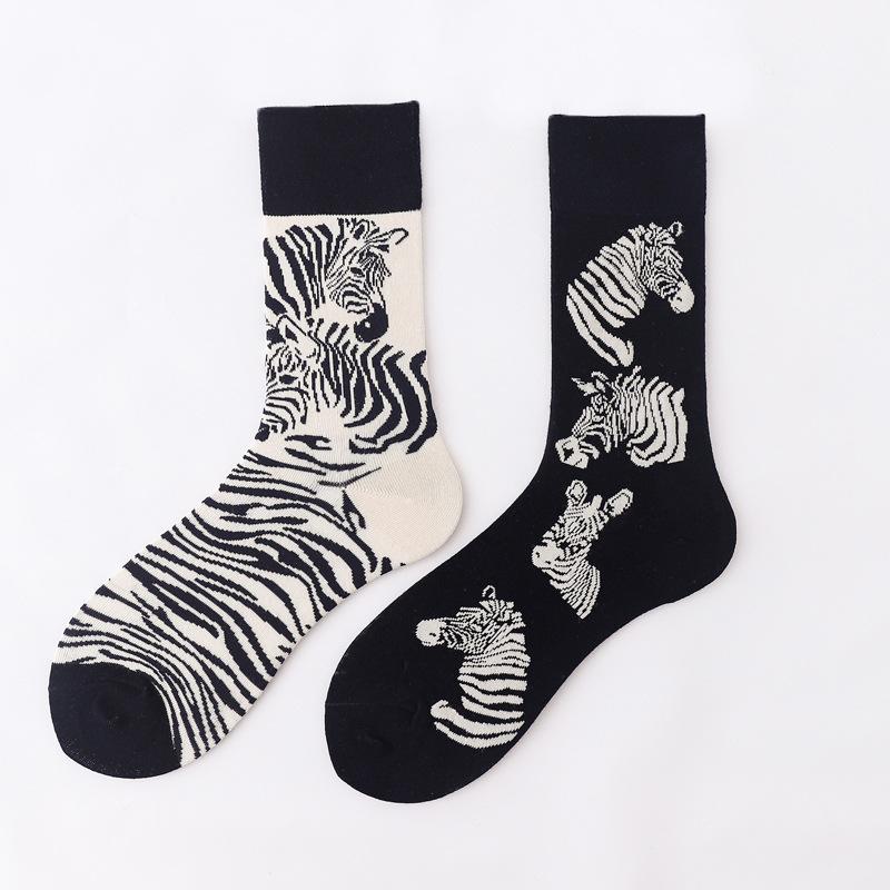 Personalized Cartoon AB Mismatched Socks Fashion Crew Couple Cotton Socks Women's Fancy Flower Fruit Tiger Print Funny Socks