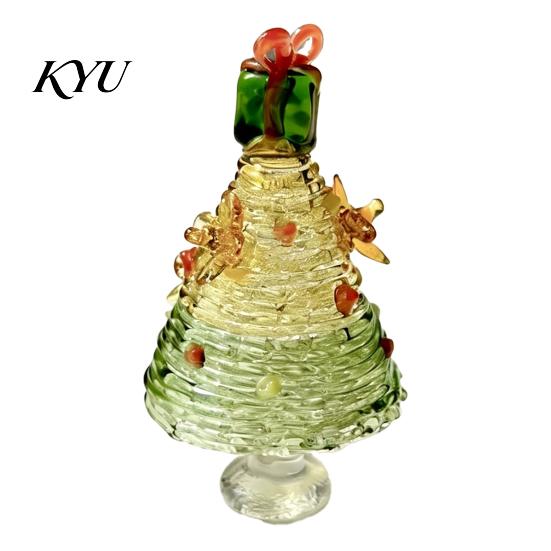 Miniature Xmas Tree Figurine Glazed Christmas Figurine, Colorful Decor, Handcrafted Glass Craft for Display Table Centerpiece Home Office Holiday