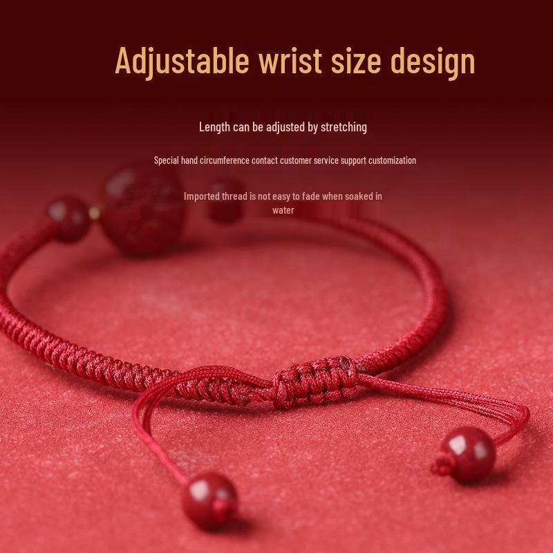 Natural Cinnabar Zodiac Bracelet - Year of the Dragon Hand-Woven Red String for Women