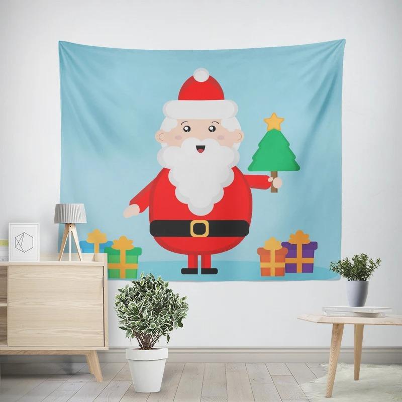 Christmas New Year Cute Santa Claus Gift Pattern Living Room Bedroom Decorative Tapestry