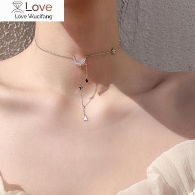 Mode Süße Sterne Mond Quaste Halskette Einfache Temperament Silber Überzogene Schlüsselbein Kette Für Frauen Anhänger Schmuck