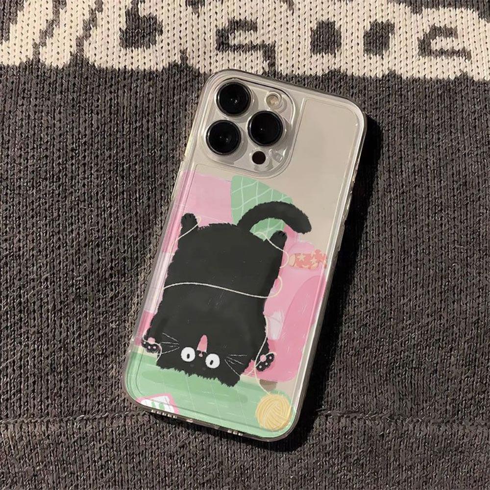 Cute Cartoon Kitten Phone Case for IPhone 16 15 14 17 Pro 13 12 11 Max 15 14 16 Plus Shockproof Transparent Soft Silicone Cover