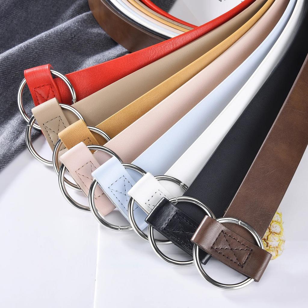 Women Belt Non Perforated Fashion Simple Round Buckle Belt Genuine Casual PU Leather Belt With Skirt Pants Jeans Women Waistband
