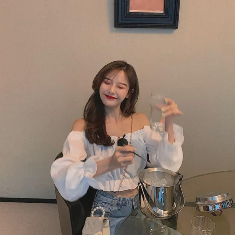 Spring/Summer 2024 Women's Puff Sleeve One-Shoulder Crop Top