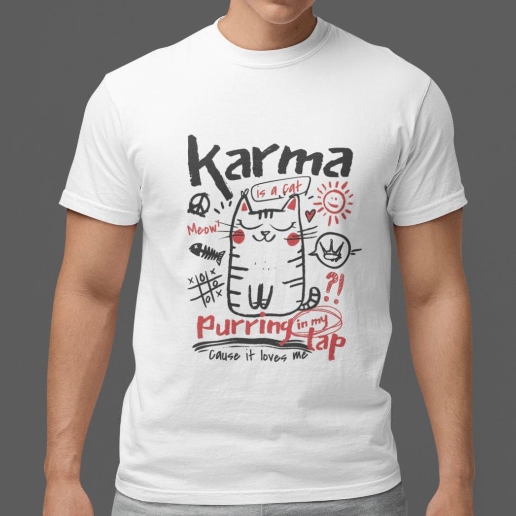 Karma Is A Cat Funny Cat Lover T Shirt Cute Pet Graphic Tee Unisex S разноцветный
