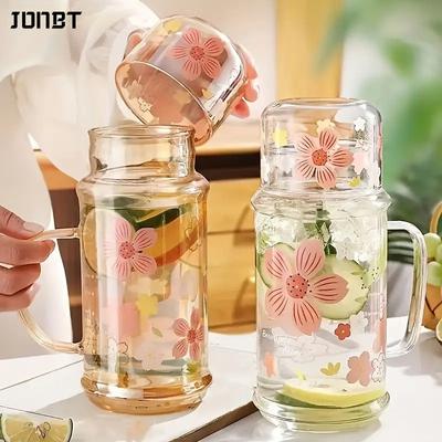 Cute Flower Cold Water Jug High Borosilicate Glass Drink Water Bottle With Lid Kitchen Housewares Ice Coffee Cups Camping Kettle