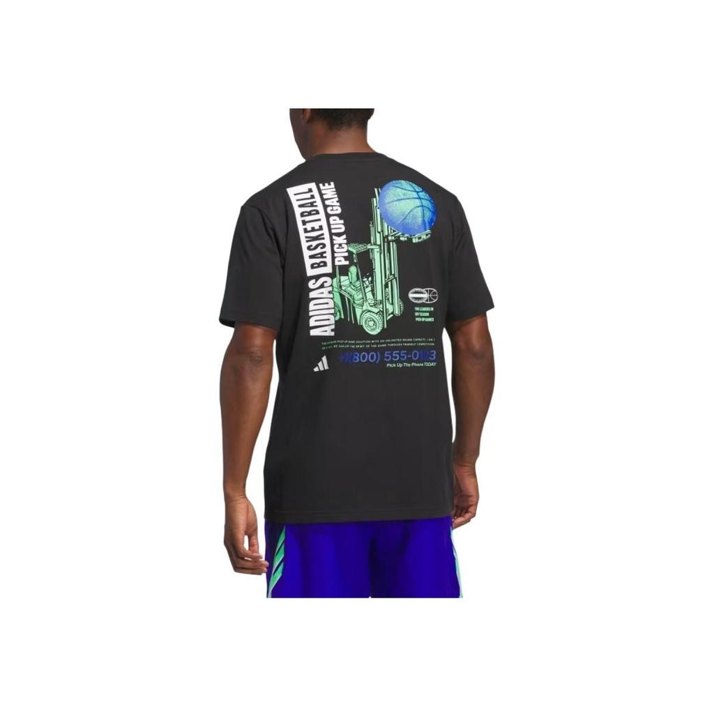 Adidas Basketball SS25 Pick-Up Game Graphic Logo Letter Crew Neck Loose Fit Cotton Short Sleeve T-Shirt Men Tops Black JI7107