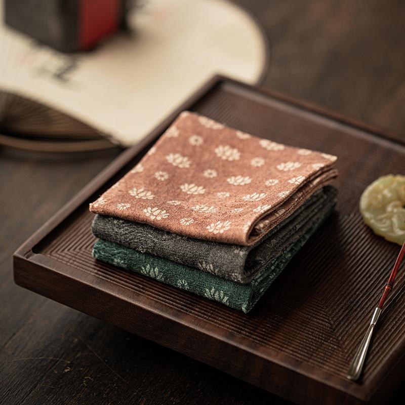 Lotus Rectangular Tea Towel Ancient Tea Cup Mat Tea Cup Pad Tea Napkins Household Tea Cloth Chinese Tea Set Accessories Craft