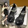 Mary Jane kleine Lederschuhe Damen Frühling und Sommer neu Französische Schleife Perlenkette Damenrock dicker Absatz hohe Absätze