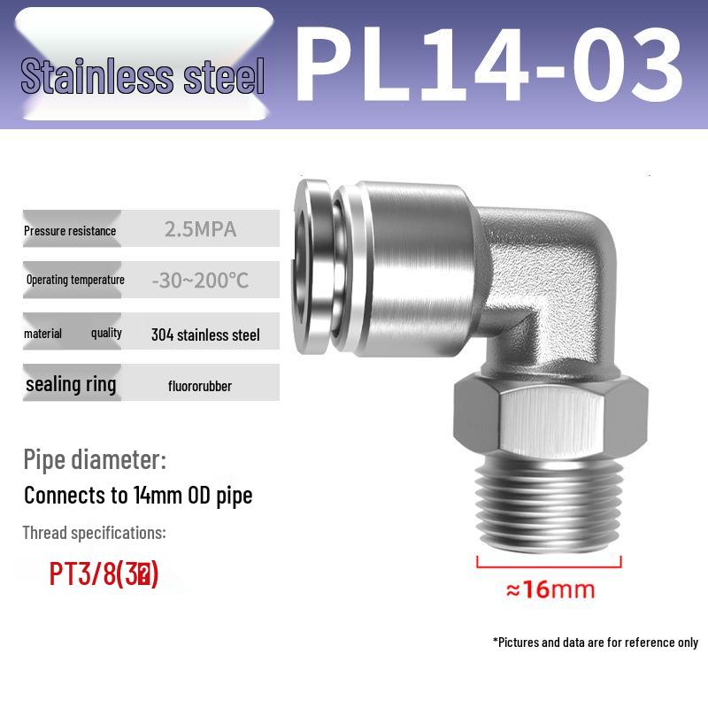 Zhuo Ji 304 Stainless Steel Pneumatic Quick Connect Fittings - PL8-02/4-M5/6-01/10-03 Thread