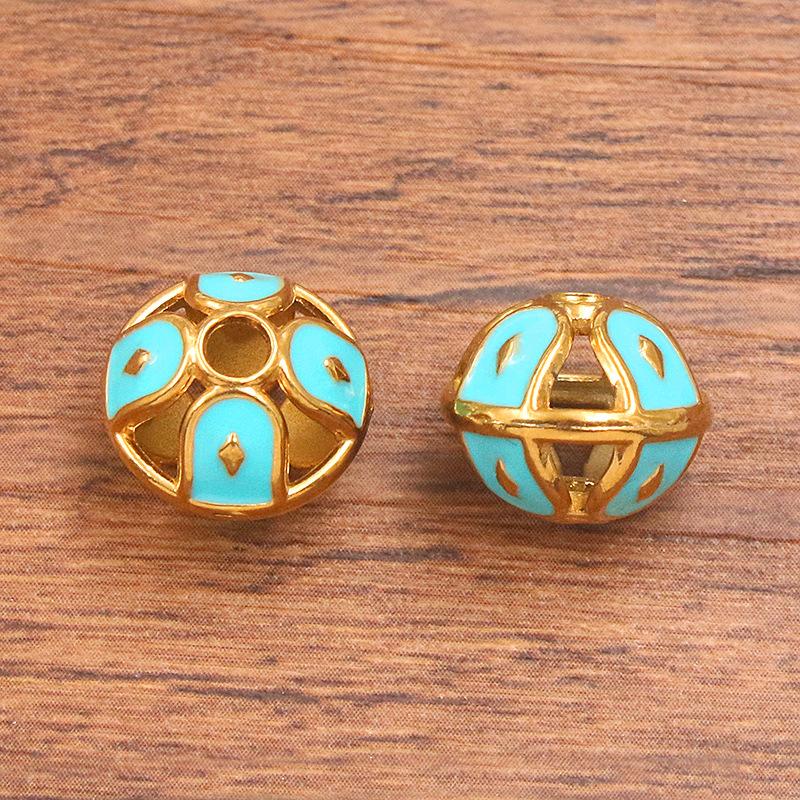 Stainless steel gold round enamel color isolation bead oil pendant