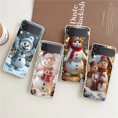 Phone Cover For Samsung Galaxy Z Flip 7 6 5 4 Case Transparent For Samsung Z Flip 3 Hard PC Foldable Christmas Snowman Pattern