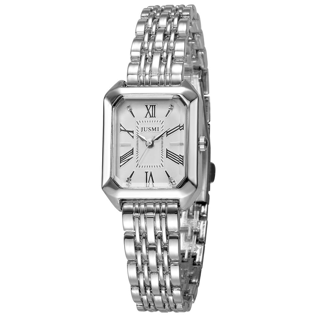 Fashion Light Luxury Square Roman Dial with Steel Strap for Women Quartz Watch for Christmas and Halloween Gifts