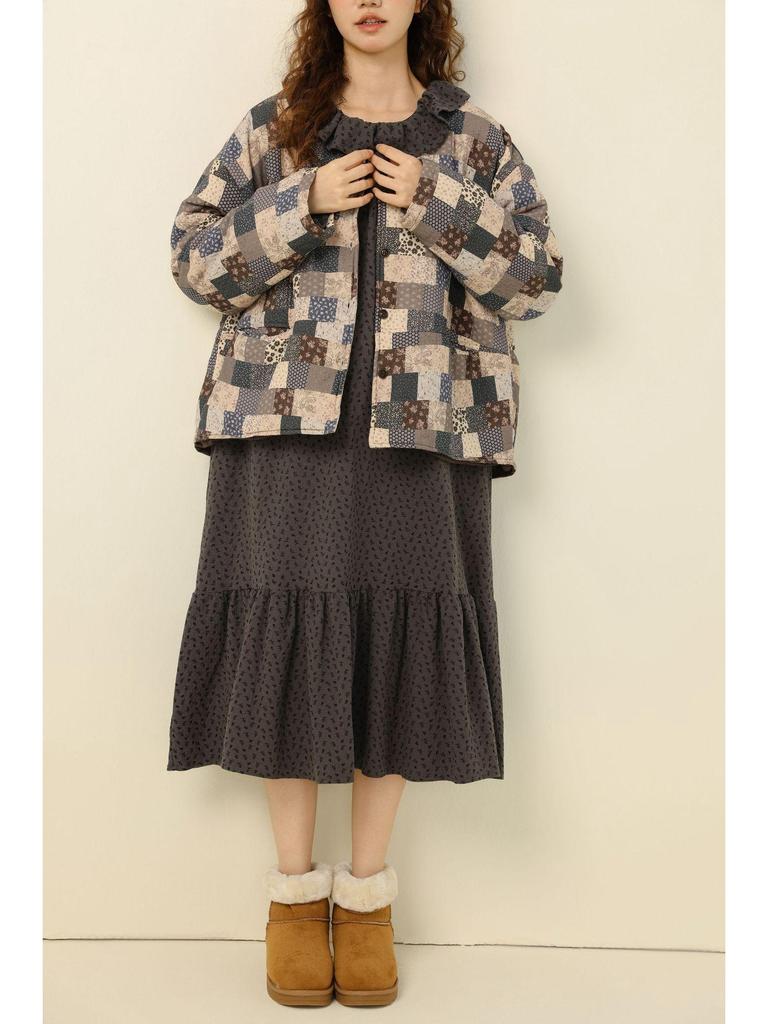 2025 Winter Mori Girl Patchwork Baumwolljacke - Literarischer Stil, Lockere Passform, Rundhalsausschnitt, Vielseitige & Verjüngende Damenoberbekleidung