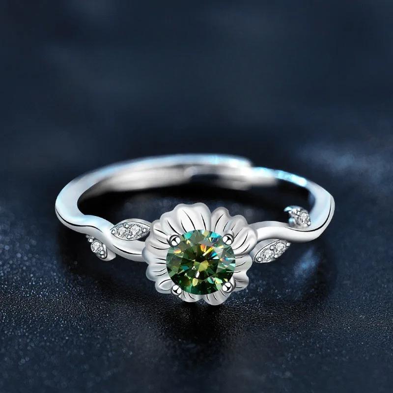 

Light luxury 925 sterling silver sunflower moissanite ring for women, adjustable opening, anniversary birthday gift
