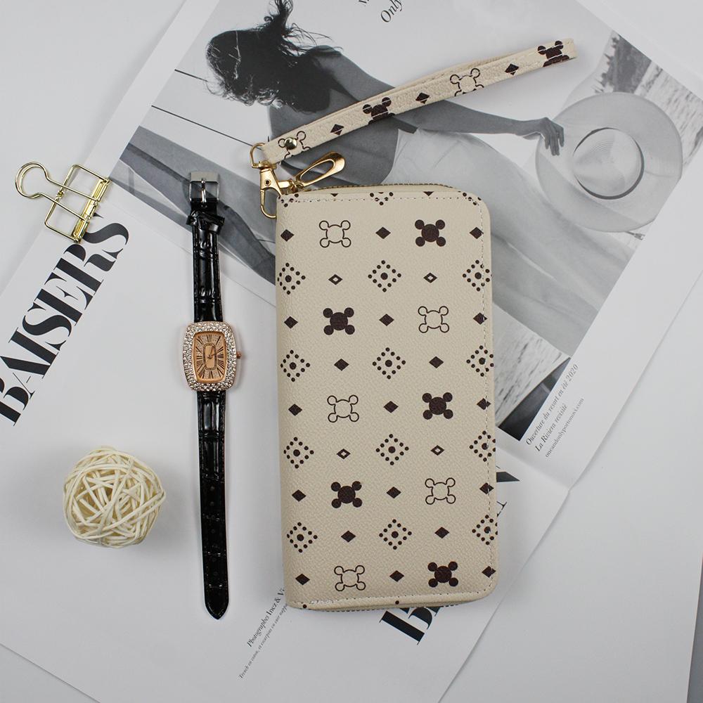 2-teiliges Set Damen Casual Sportuhr Geldbörsen Mode Exquisite Leder Retro Armband Modische Uhr für Teenager Bewegung