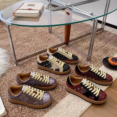 Star Sequined Little Dirty Shoes for Women 2025 Autumn Retro Moral Training Shoes Versatile Casual Flash Casual Board Shoes for Women
