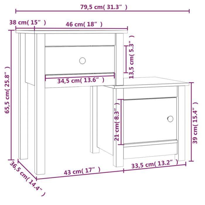 VidaXL Tables de chevet 2 pcs 79,5x38x65,5 cm Bois de pin massif 814540